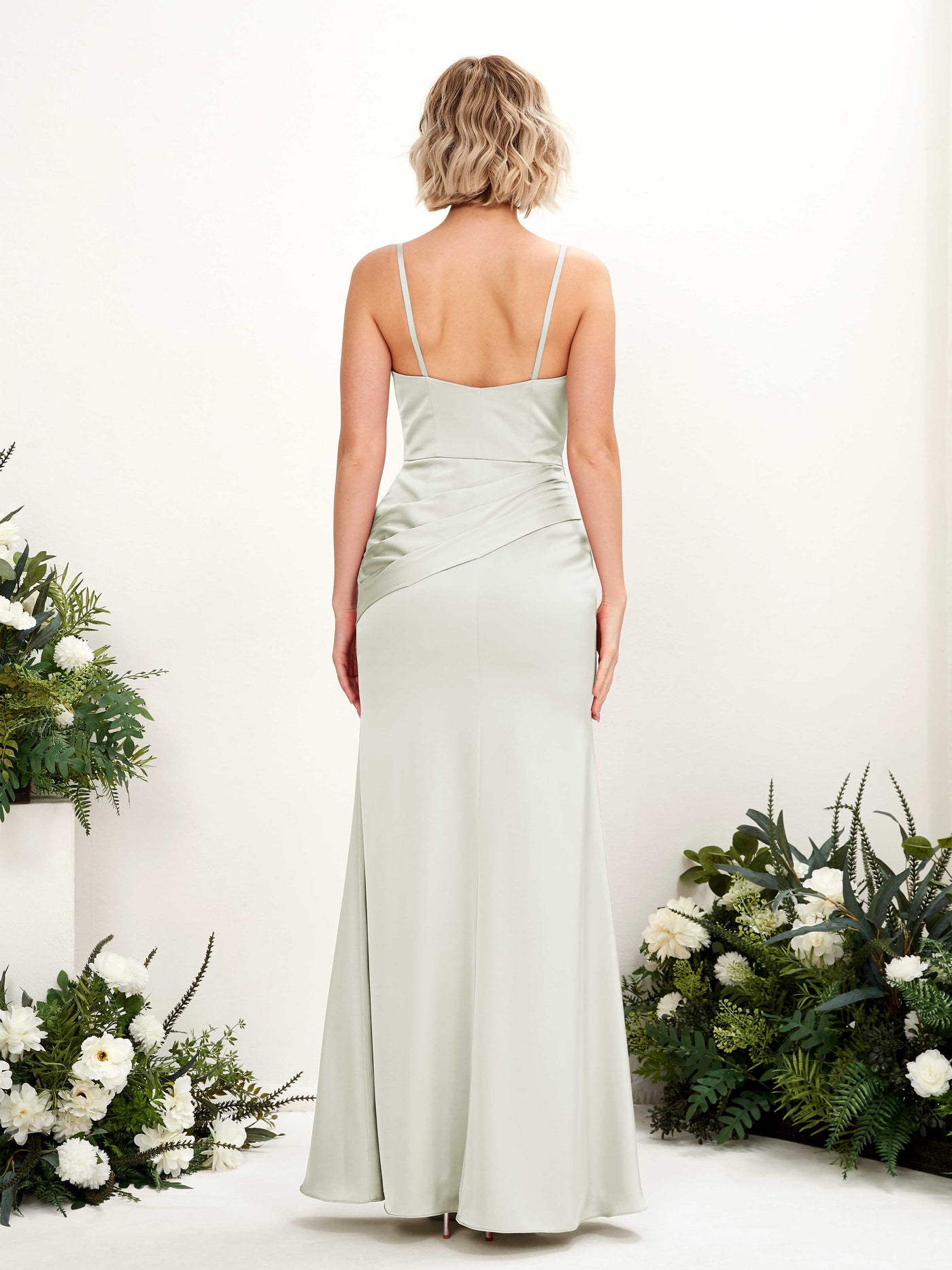Straps V-neck Sleeveless Satin Bridesmaid Dress - Ivory (80220876)#color_ivory