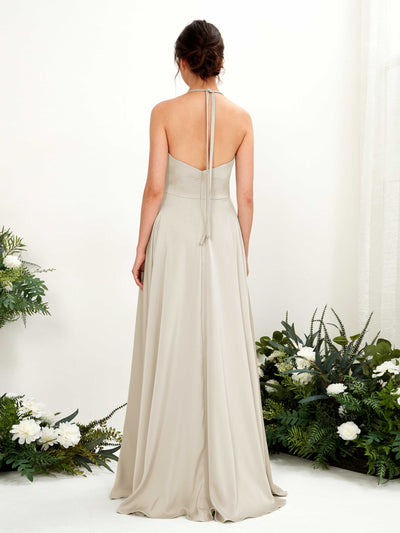 Carlyna Jocelyn A-Line Champagne Satin Bridesmaid Dress Maxi Sleeveless Halter Dress Back View #color_champagne