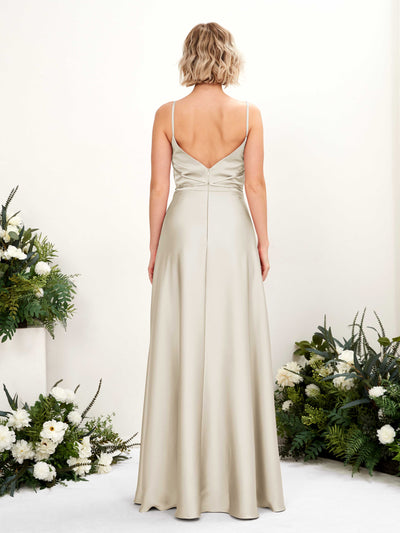 Carlyna Wallis A-Line Champagne Satin Bridesmaid Dress Maxi Sleeveless Cowl Neck Dress Back View #color_champagne