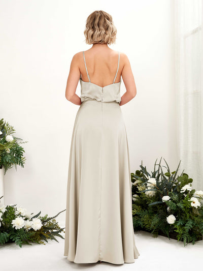 Carlyna Nora A-Line Champagne Satin Bridesmaid Dress Maxi Sleeveless V-Neck Dress Back View #color_champagne