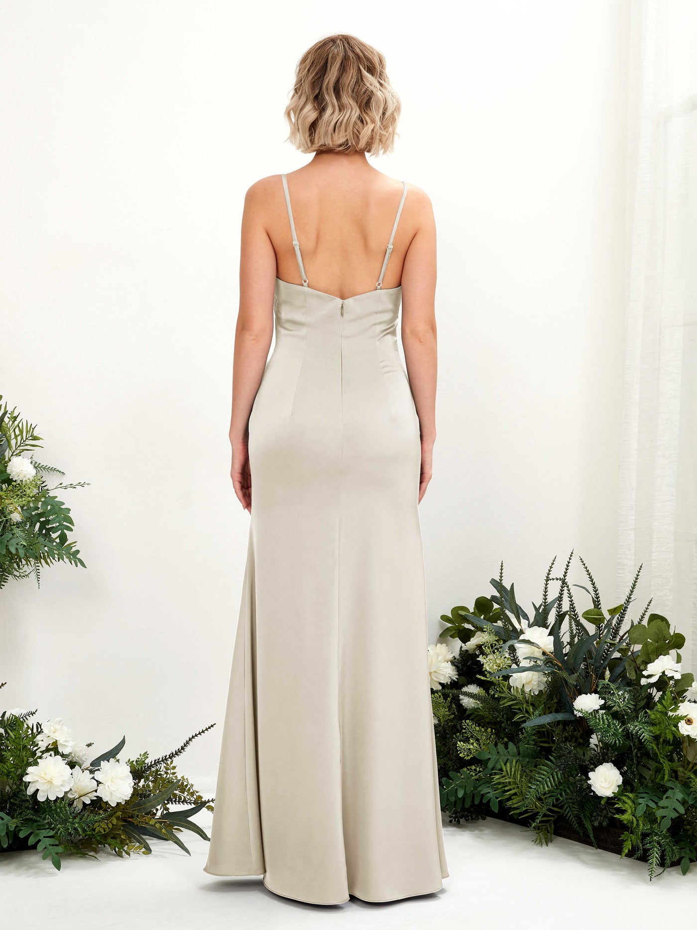 Open back Sexy Slit Straps Satin Bridesmaid Dress - Champagne (80223004)#color_champagne