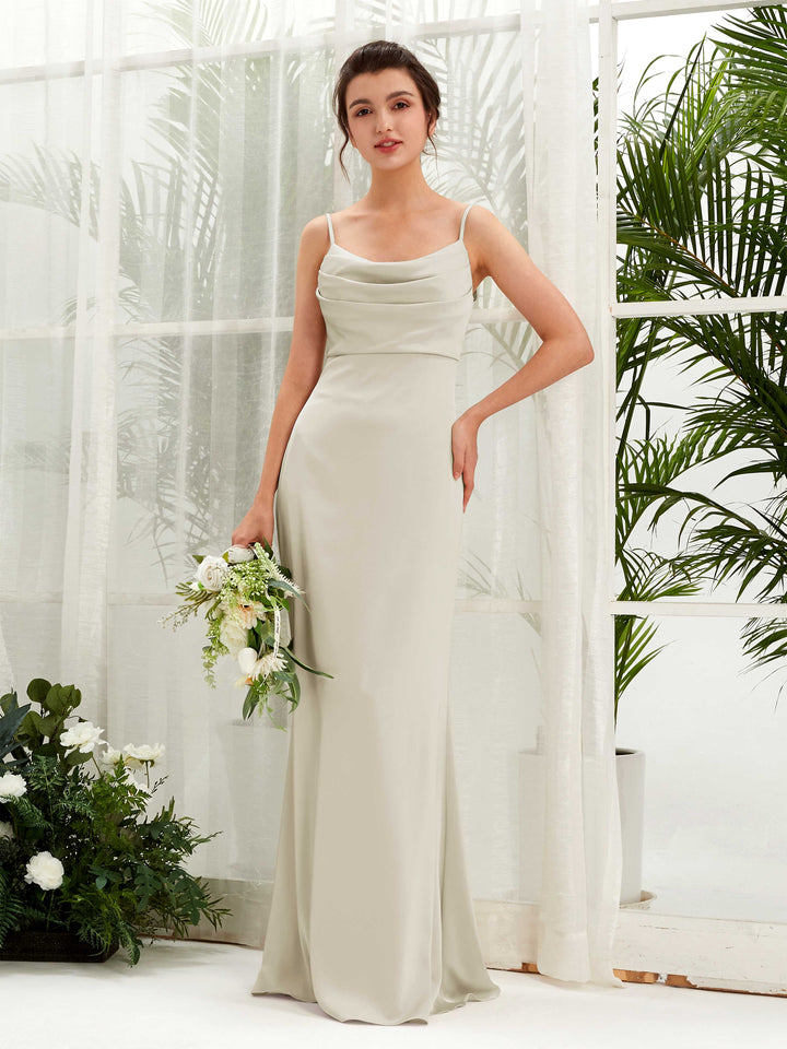 Champagne Satin Bridesmaid Dress Sheath Maxi Cowl Neck | Carlyna Champagne Satin Bridesmaid Dress Sheath Maxi Cowl Neck | Carlyna
