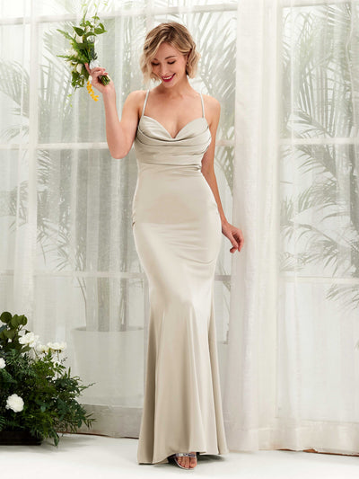 Carlyna Regina Mermaid Champagne Satin Bridesmaid Dress Maxi Sleeveless Cowl Neck Dress Side View 4 #color_champagne
