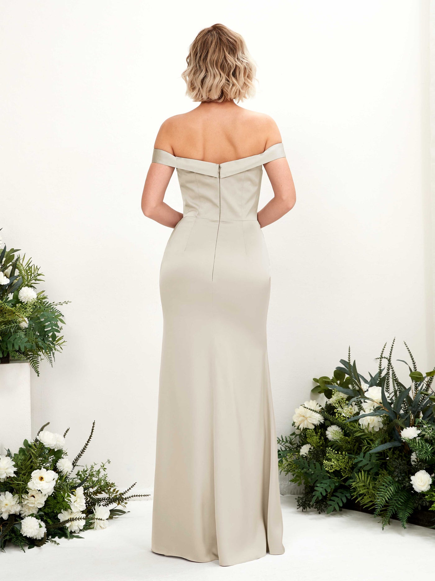 Sexy Slit Off Shoulder Sweetheart Satin Bridesmaid Dress - Champagne (80223804)#color_champagne