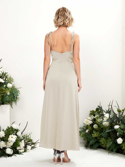 Carlyna Viola Sheath Champagne Satin Bridesmaid Dress Midi Sleeveless Cowl Neck Dress Back View #color_champagne