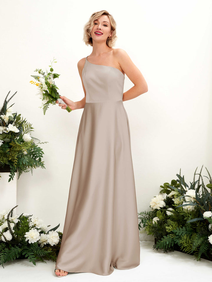 taupe evening dress Taupe Satin Bridesmaid Dress A-Line Floor-Length