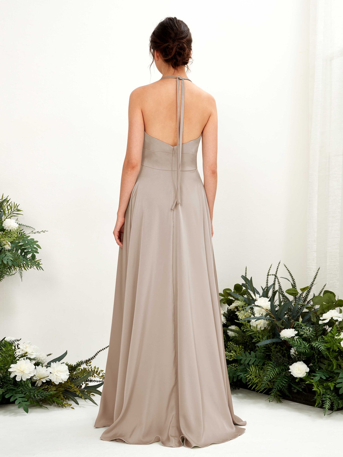 A-line Open back Sexy Slit Halter Bridesmaid Dress - Taupe (80223902)#color_taupe
