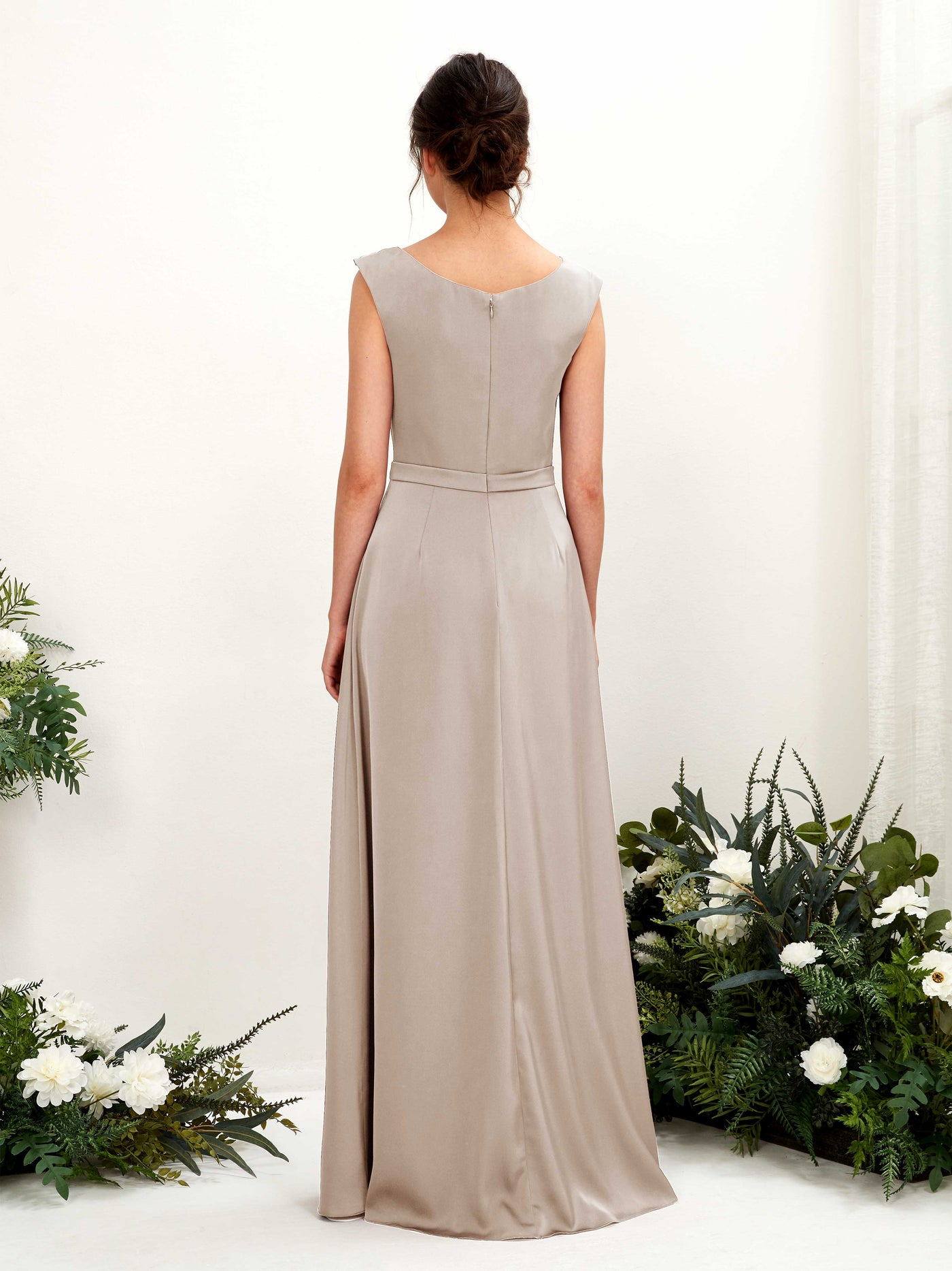 A-line Scoop Sleeveless Satin Bridesmaid Dress - Taupe (80221202)#color_taupe