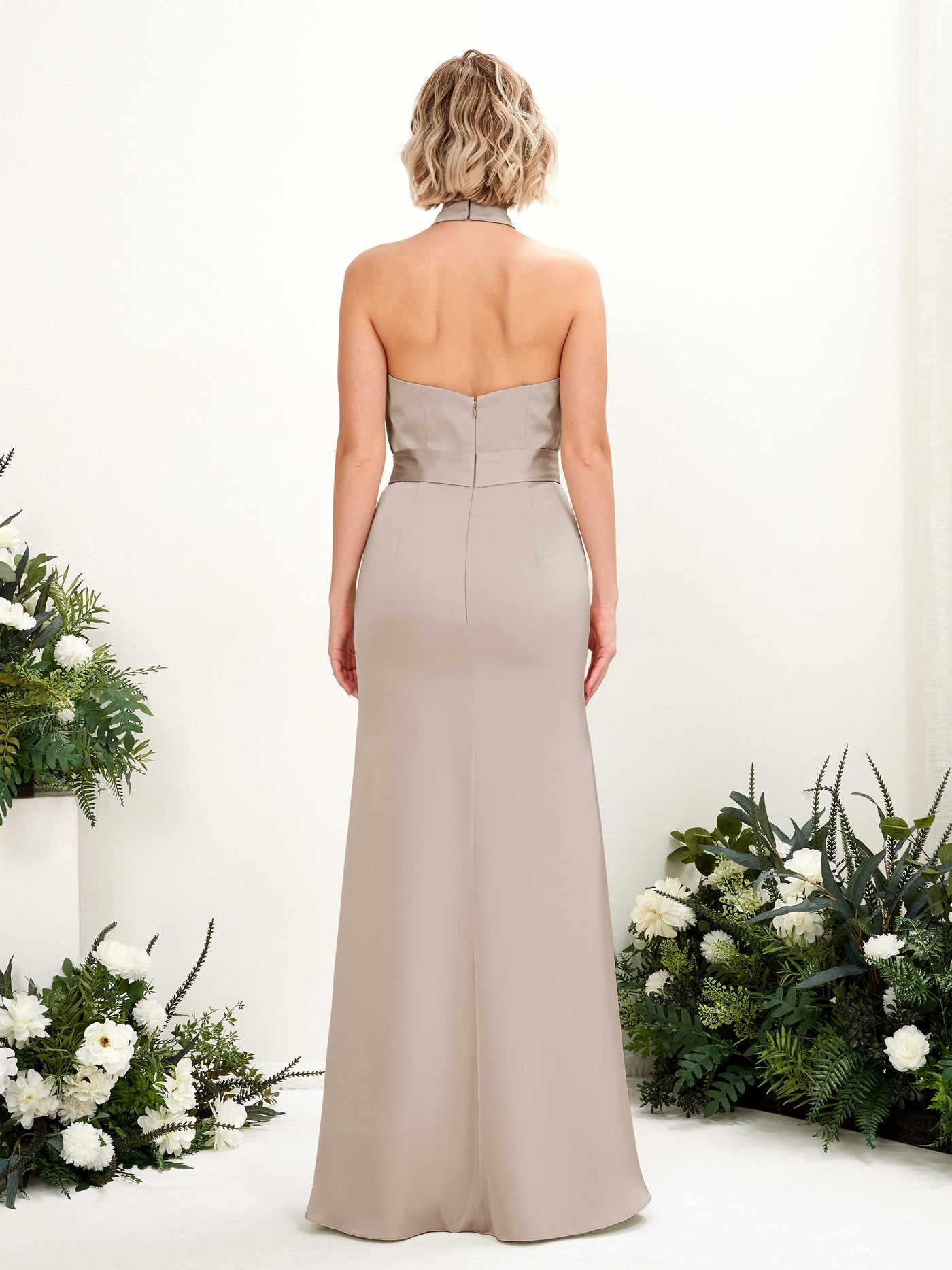 Open back Sexy Slit Halter Satin Bridesmaid Dress - Taupe (80224902)#color_taupe