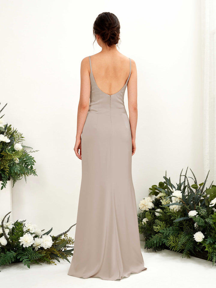 Taupe Satin Cowl Neck Bridesmaid Dress Sheath Floor-Length