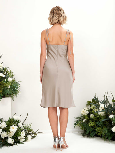 Carlyna Janina Mermaid Taupe Satin Bridesmaid Dress Knee-Length Sleeveless Cowl Neck Dress Back View #color_taupe