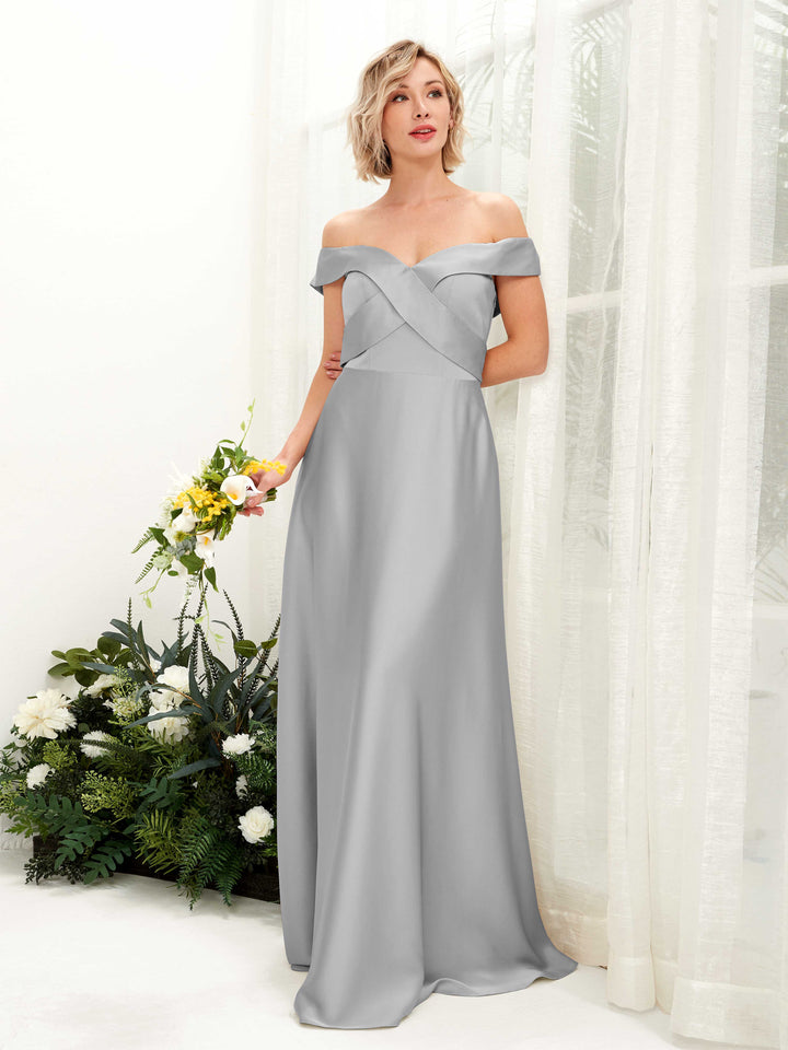 Steel Gray Satin Bridesmaid Dress A-Line Floor-Length | Carlyna Steel Gray Satin Bridesmaid Dress A-Line Floor-Length | Carlyna