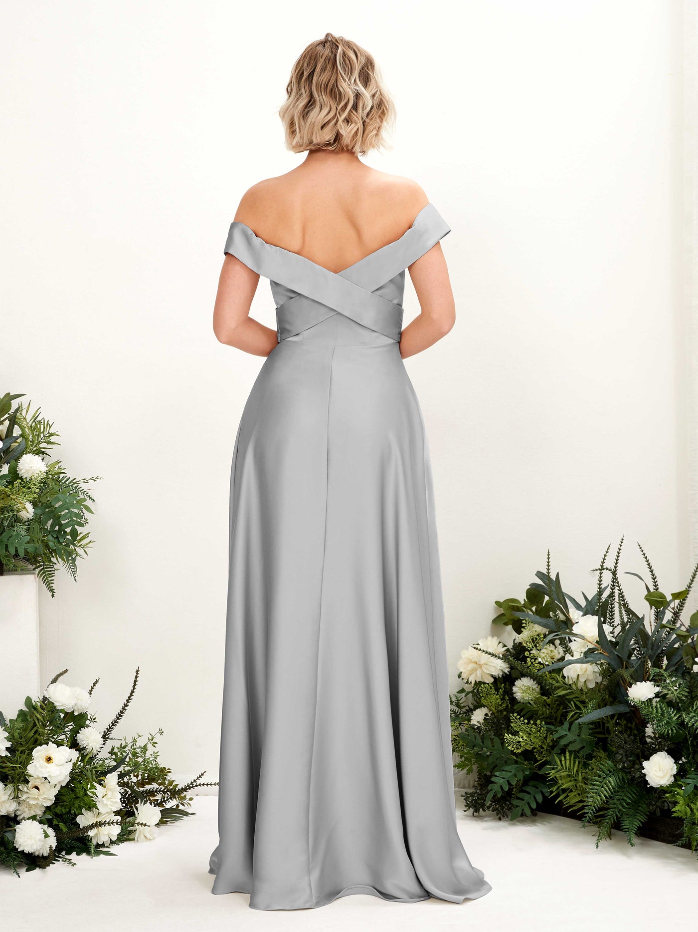Champagne Satin Bridesmaid Dress A-Line Maxi Off-the-Shoulder