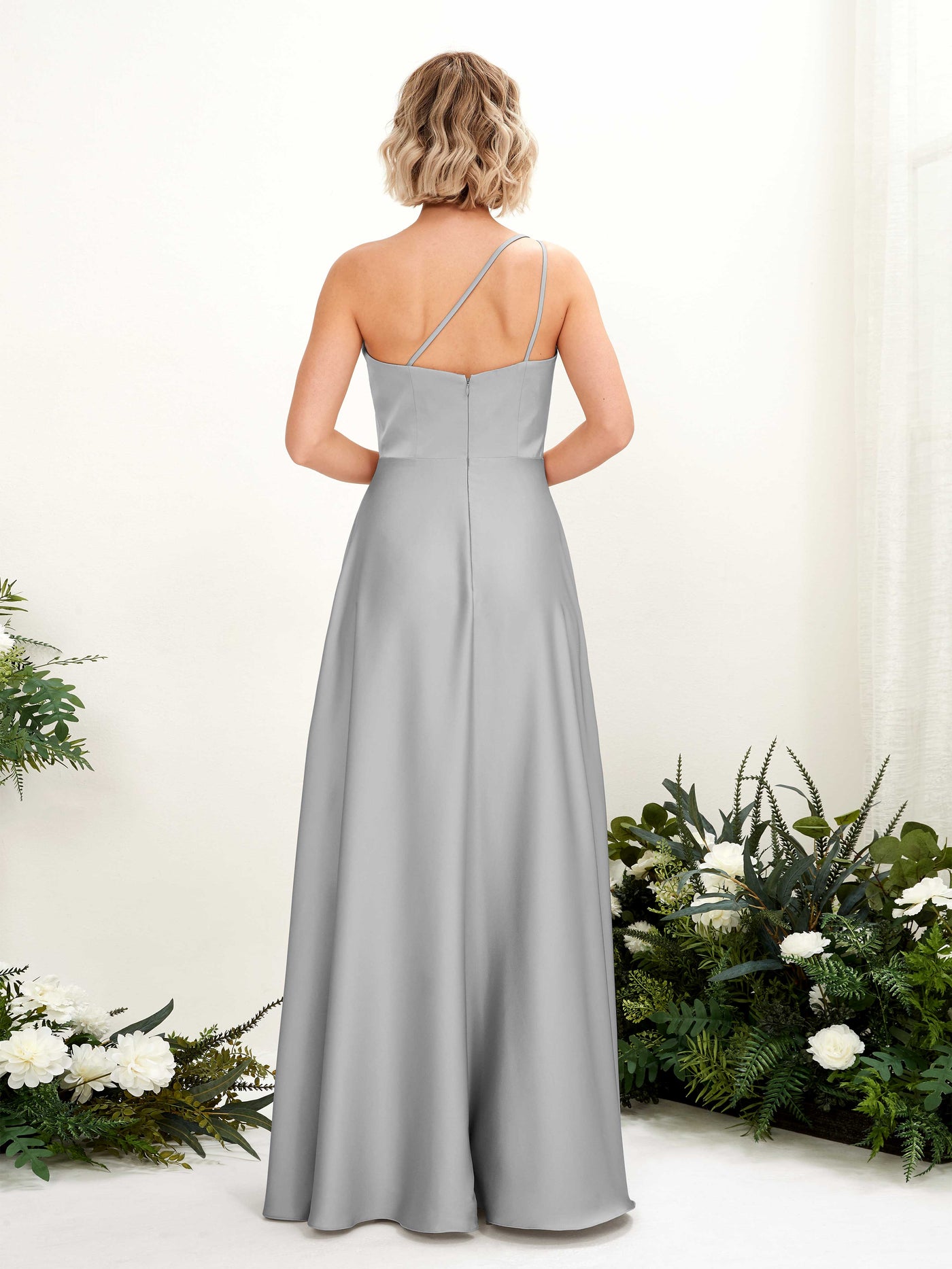 A-line Ball Gown One Shoulder Sleeveless Satin Bridesmaid Dress - Dove (80224711)#color_dove