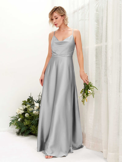 A-line Open back Straps Sleeveless Satin Bridesmaid Dress - Dove (80223111)#color_dove