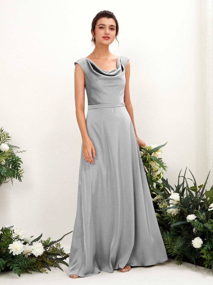 A-line Scoop Sleeveless Satin Bridesmaid Dress - Dove (80221211)