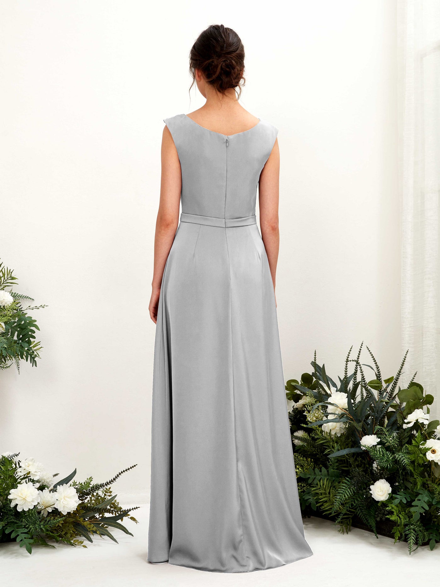 A-line Scoop Sleeveless Satin Bridesmaid Dress - Dove (80221211)#color_dove