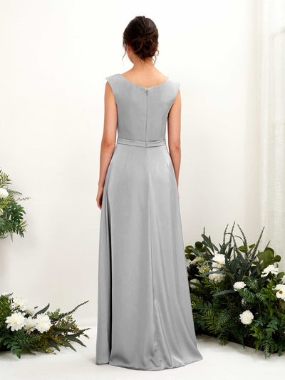 Carlyna Irma A-Line Dove Satin Bridesmaid Dress Maxi Sleeveless Cowl Neck Dress Back View #color_dove
