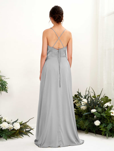 Carlyna Theresa A-Line Dove Satin Bridesmaid Dress Maxi Sleeveless Cowl Neck Dress Back View #color_dove
