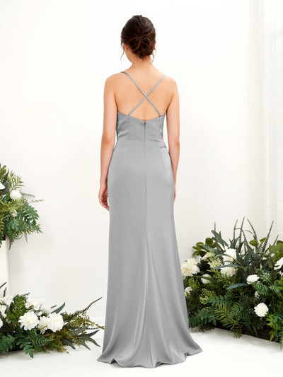 Carlyna Mavis Slim Dove Satin Bridesmaid Dress Maxi Sleeveless Cowl Neck Dress Back View #color_dove