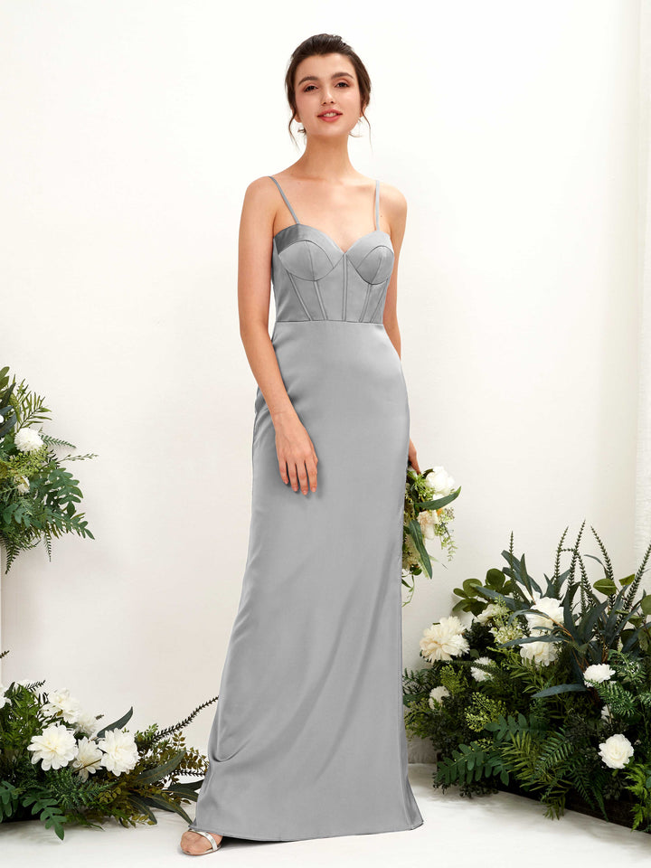 Spaghetti-straps Sweetheart Sleeveless Satin Bridesmaid Dress - Dove (80221511)