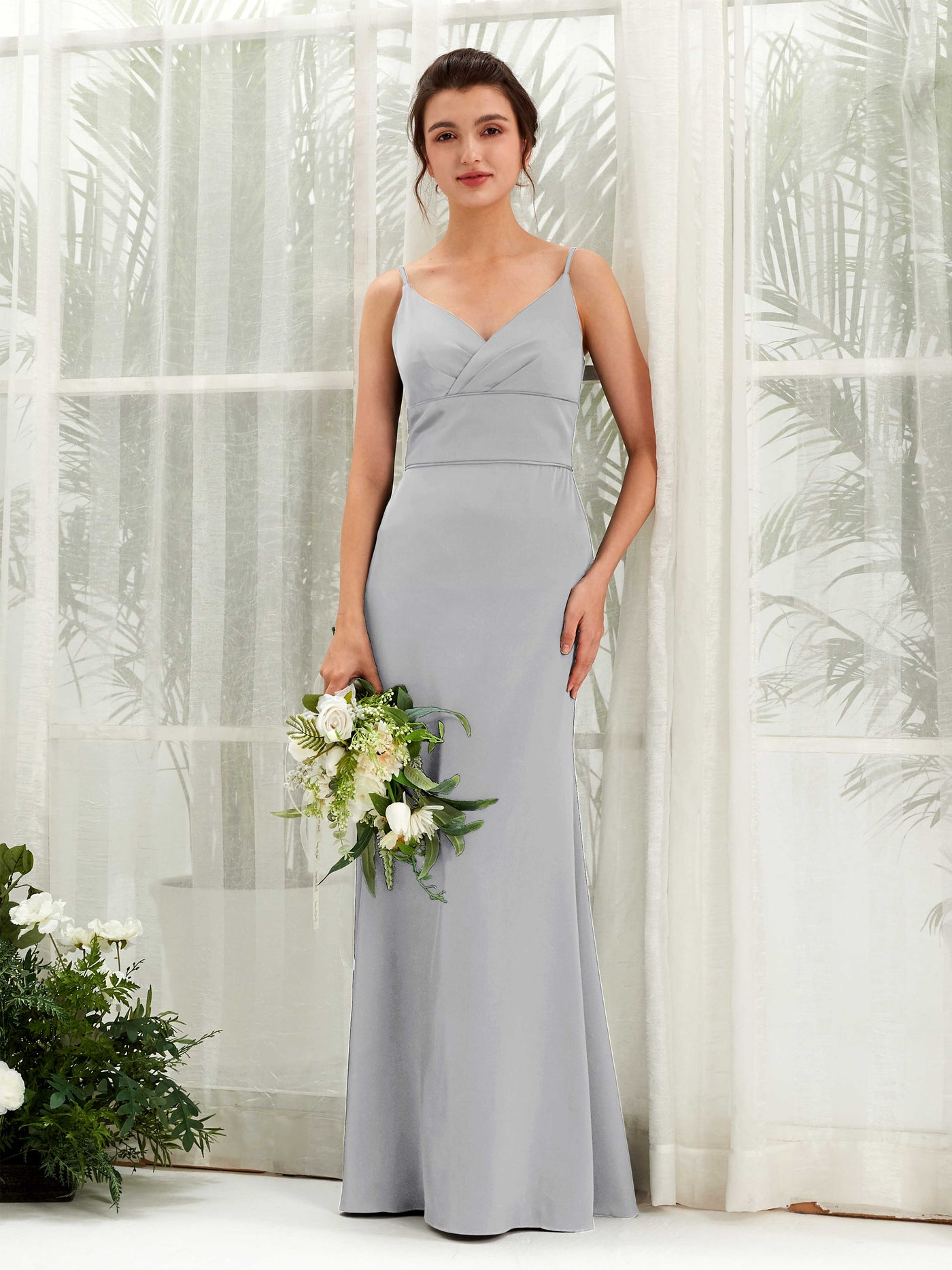 Spaghetti-straps Sweetheart Sleeveless Satin Bridesmaid Dress - Dove (80223311)#color_dove