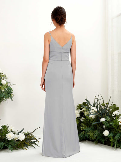 Carlyna Kama Mermaid Dove Satin Bridesmaid Dress Maxi Sleeveless V-Neck Dress Back View #color_dove