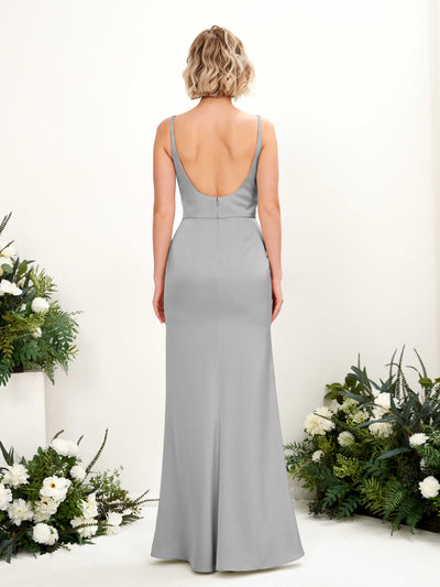 Carlyna Agatha Mermaid Dove Satin Bridesmaid Dress Maxi Sleeveless V-Neck Dress Back View Back View #color_dove
