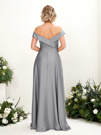 Carlyna Chloe A-Line Steel Gray Satin Bridesmaid Dress Maxi Sleeveless Sweetheart Dress Back View #color_steel-gray