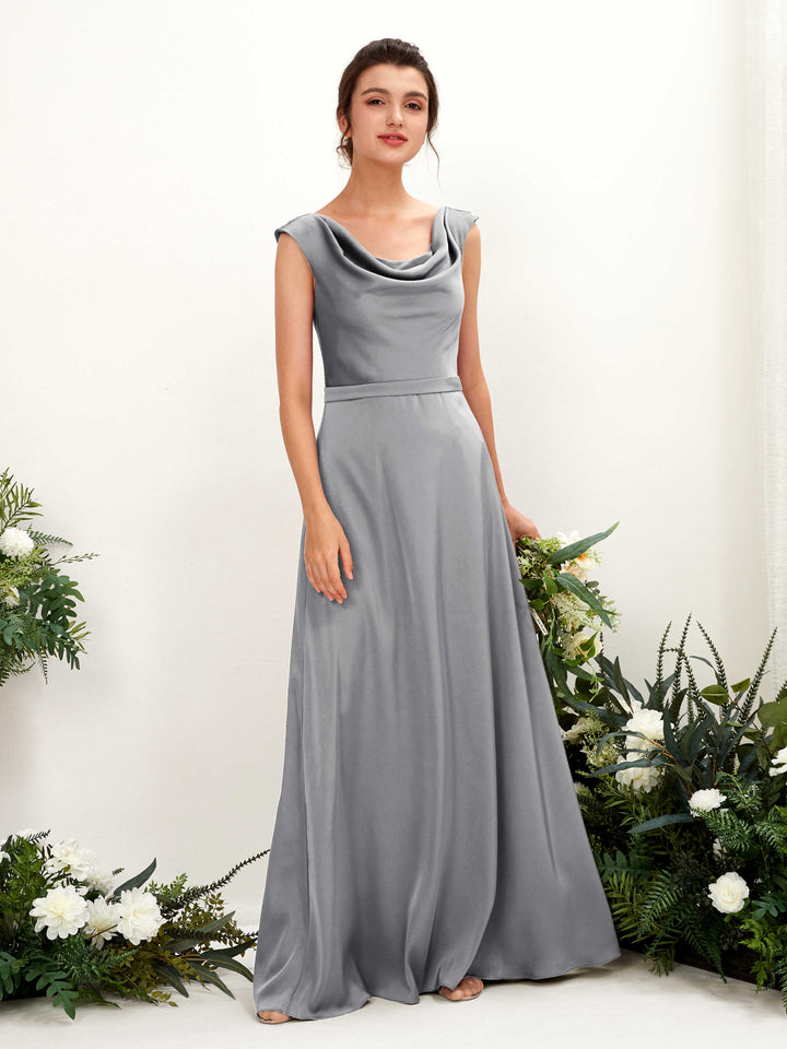 A-line Scoop Sleeveless Satin Bridesmaid Dress - Steel Gray (80221207)