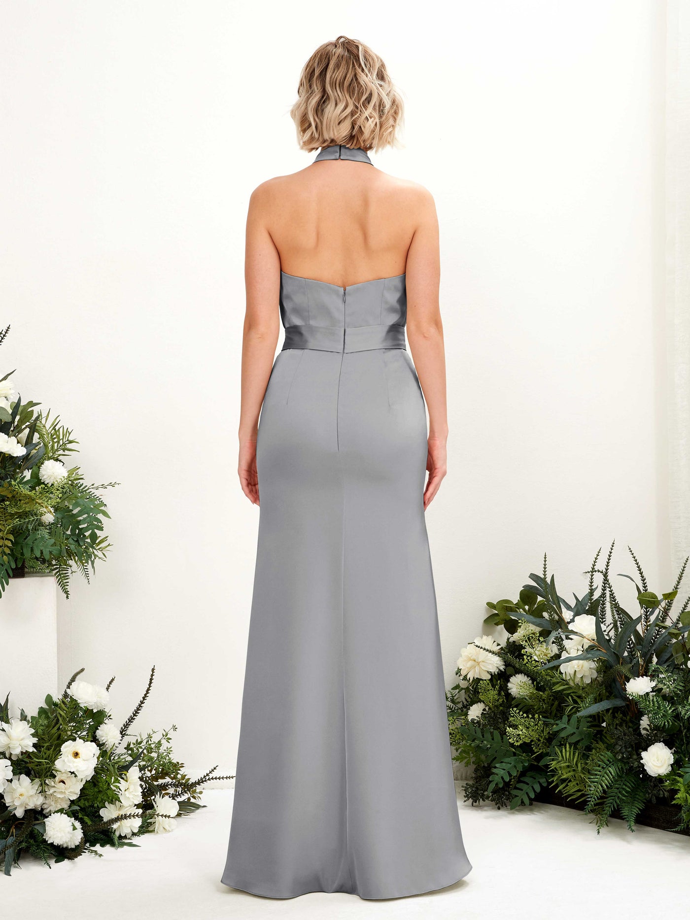 Open back Sexy Slit Halter Satin Bridesmaid Dress - Steel Gray (80224907)#color_steel-gray