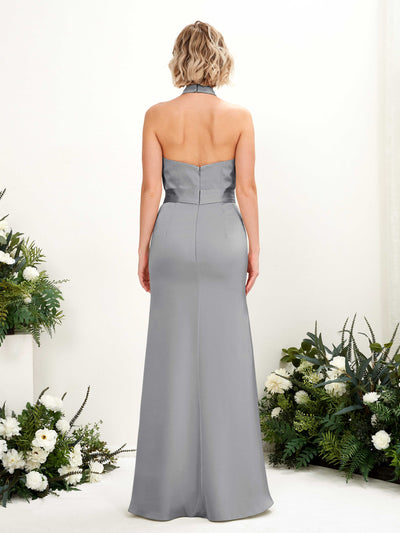 Carlyna Edwina Mermaid Steel Gray Satin Bridesmaid Dress Maxi Sleeveless Halter Dress Back View #color_steel-gray