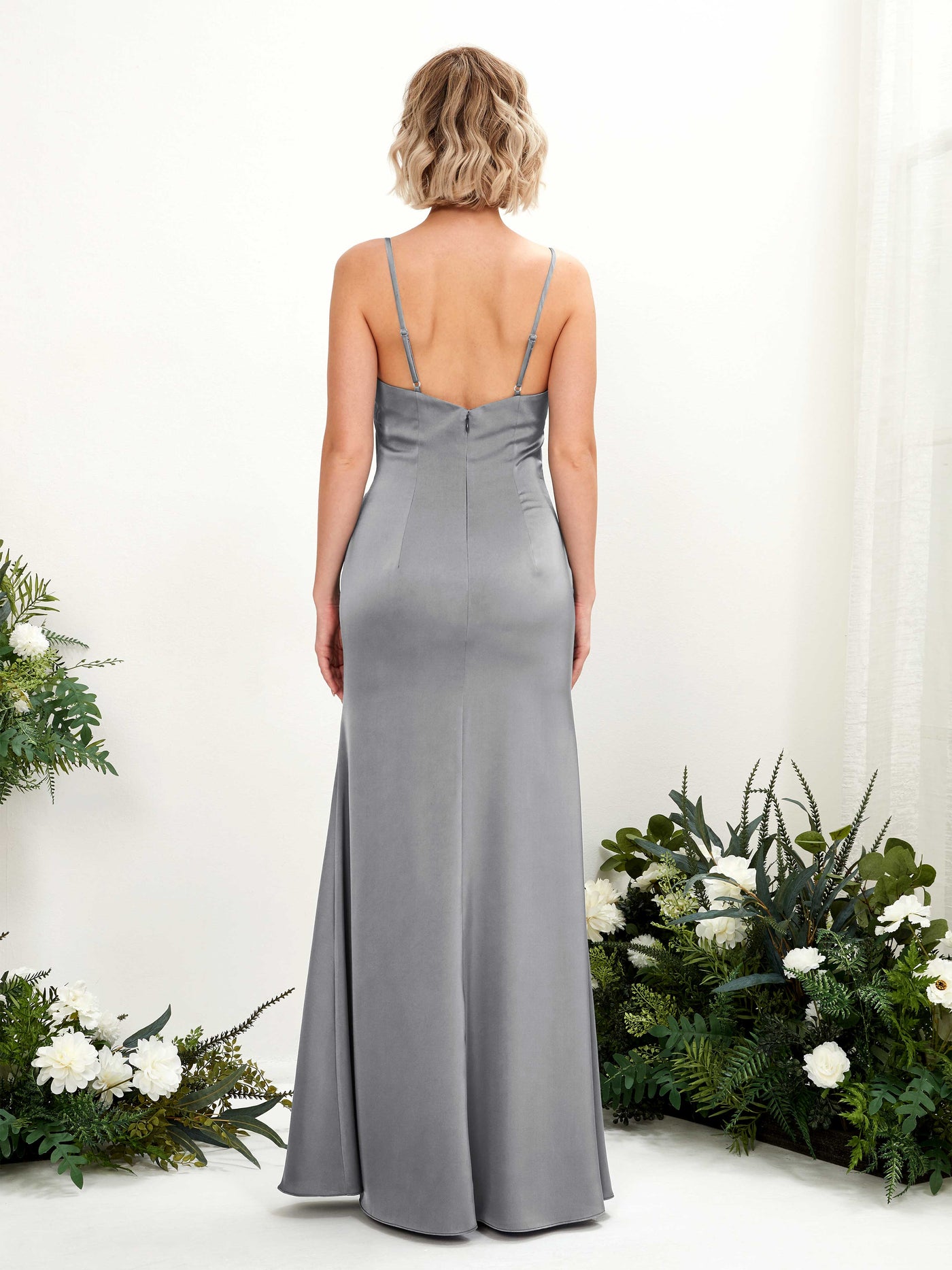 Open back Sexy Slit Straps Satin Bridesmaid Dress - Steel Gray (80223007)#color_steel-gray