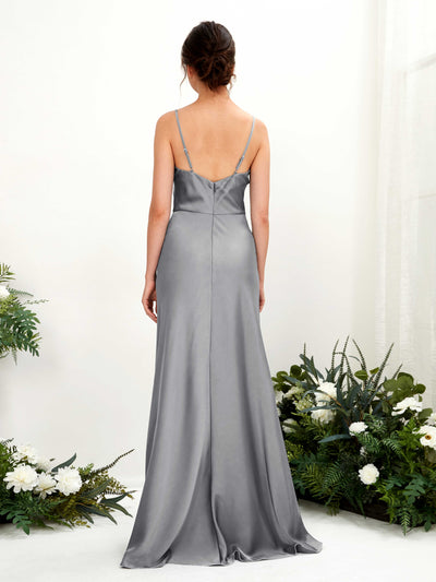 Carlyna Flora A-Line Steel Gray Satin Bridesmaid Dress Maxi Sleeveless Cowl Neck Dress Back View #color_steel-gray
