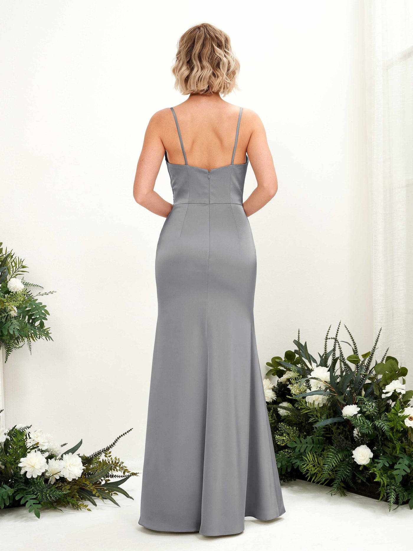 Open back Spaghetti-straps Sweetheart Satin Bridesmaid Dress - Steel Gray (80223207)#color_steel-gray