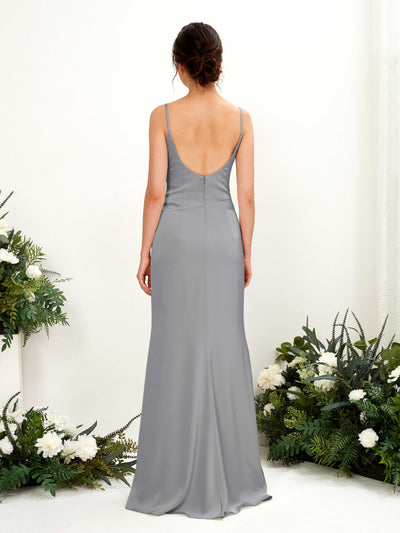 Carlyna Candice Sheath Steel Gray Satin Bridesmaid Dress Maxi Sleeveless Cowl Neck Dress Back View #color_steel-gray