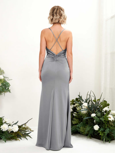 Carlyna Regina Mermaid Steel Gray Satin Bridesmaid Dress Maxi Sleeveless Cowl Neck Dress Side View 2 #color_steel-gray