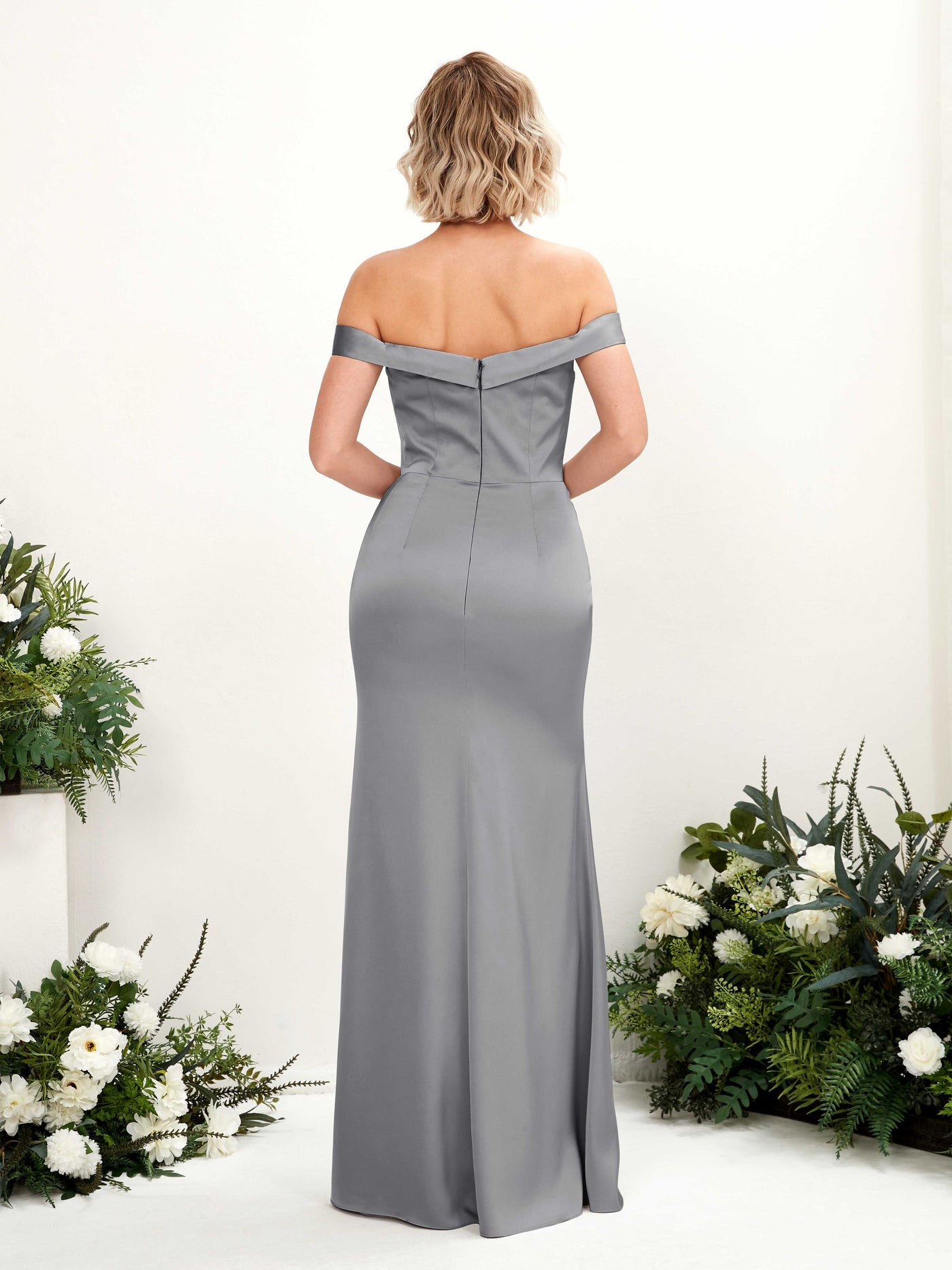 Sexy Slit Off Shoulder Sweetheart Satin Bridesmaid Dress - Steel Gray (80223807)#color_steel-gray