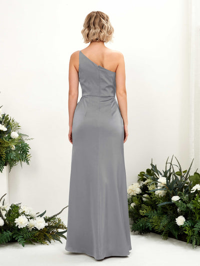 Carlyna Hedy Sheath Steel Gray Satin Bridesmaid Dress Maxi Sleeveless One Shoulder Dress Back View #color_steel-gray