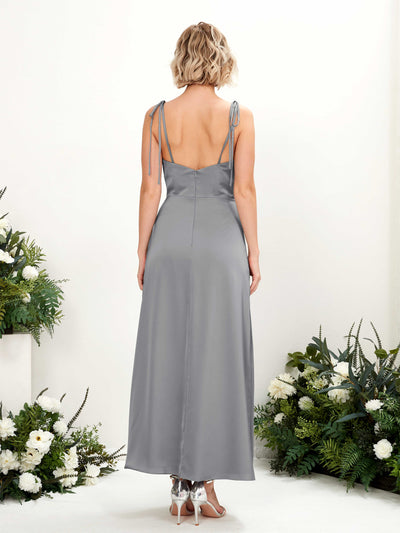 Carlyna Viola Sheath Steel Gray Satin Bridesmaid Dress Midi Sleeveless Cowl Neck Dress Back View #color_steel-gray