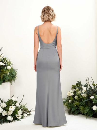 Carlyna Agatha Mermaid Steel Gray Satin Bridesmaid Dress Maxi Sleeveless V-Neck Dress Back View Back View #color_steel-gray