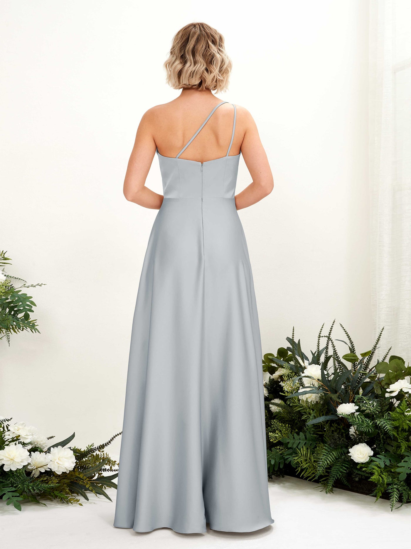 A-line Ball Gown One Shoulder Sleeveless Satin Bridesmaid Dress - Baby Blue (80224701)#color_baby-blue