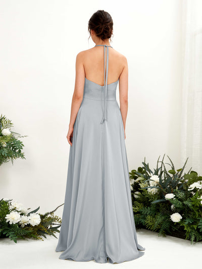 Carlyna Jocelyn A-Line Baby Blue Satin Bridesmaid Dress Maxi Sleeveless Halter Dress Back View #color_baby-blue