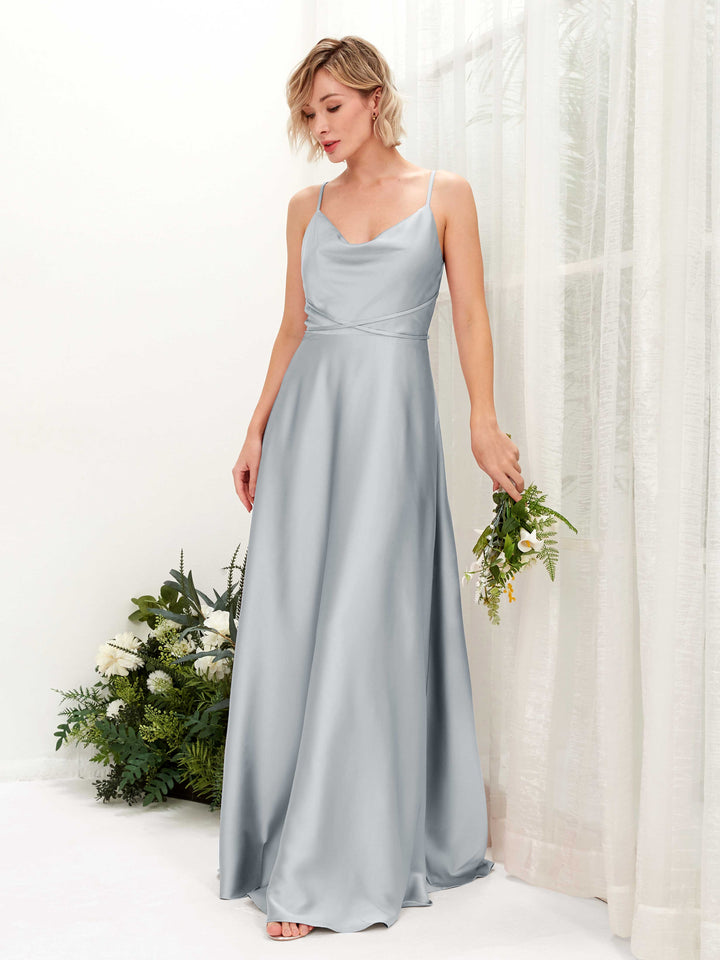 Steel Gray Satin Cowl Neck Bridesmaid Dress A-Line Floor-Length | Carlyna Steel Gray Satin Cowl Neck Bridesmaid Dress A-Line Floor-Length | Carlyna