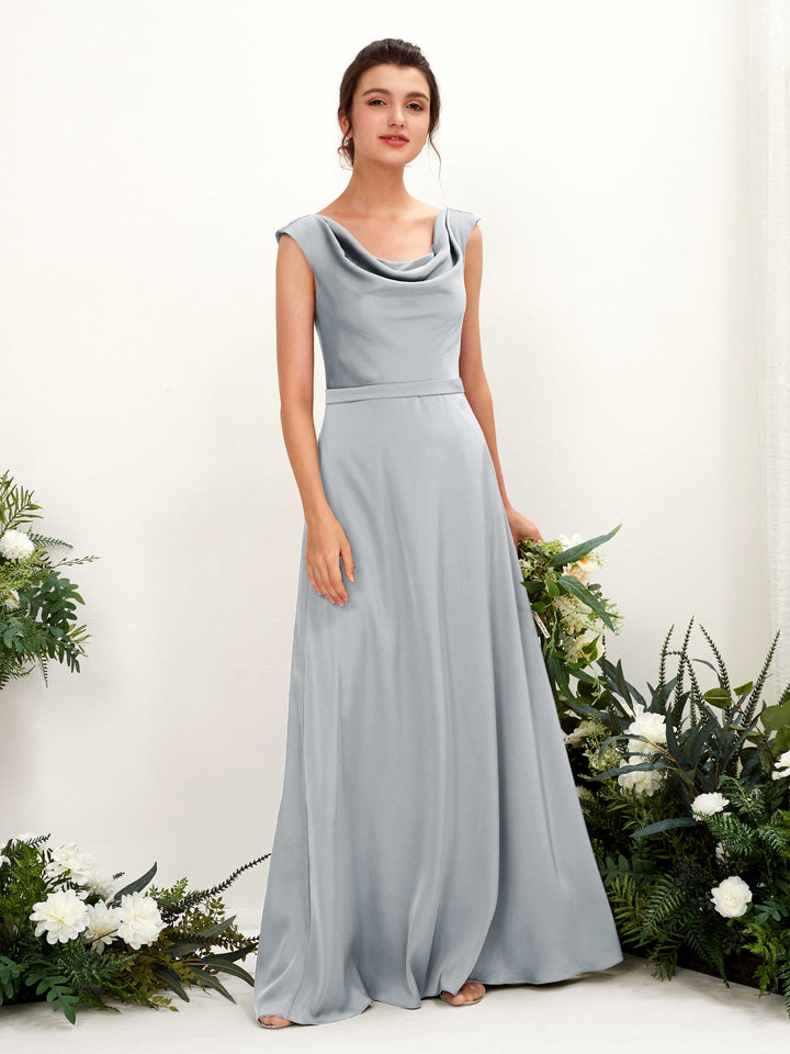 A-line Scoop Sleeveless Satin Bridesmaid Dress - Baby Blue (80221201)