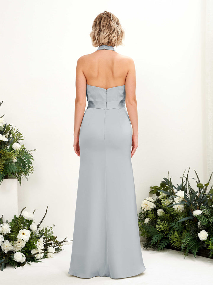 Champagne Satin Halter Bridesmaid Dress Mermaid Floor-Length