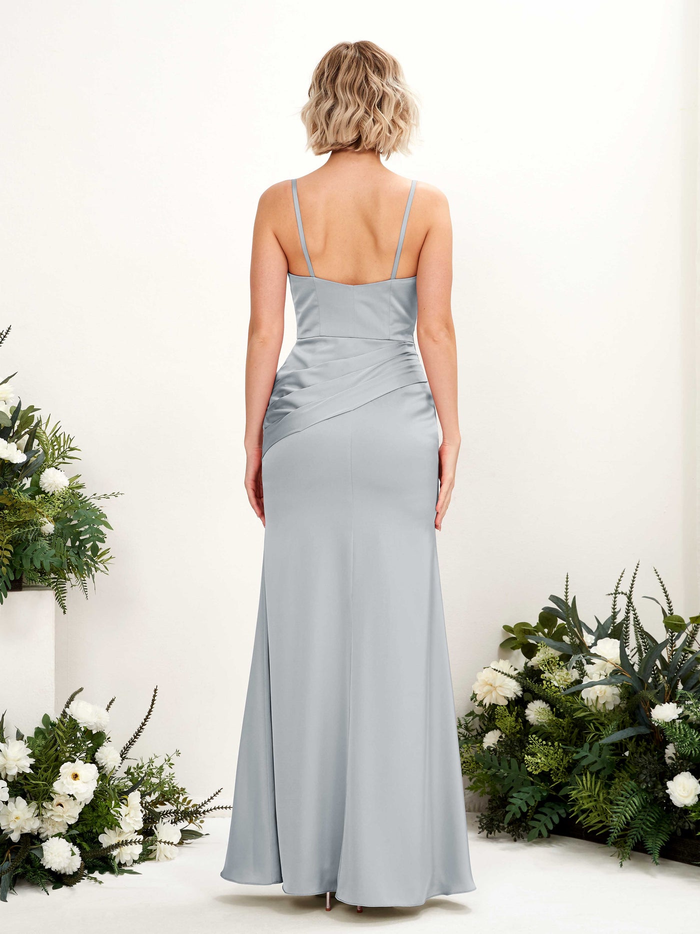 Straps V-neck Sleeveless Satin Bridesmaid Dress - Baby Blue (80220801)#color_baby-blue