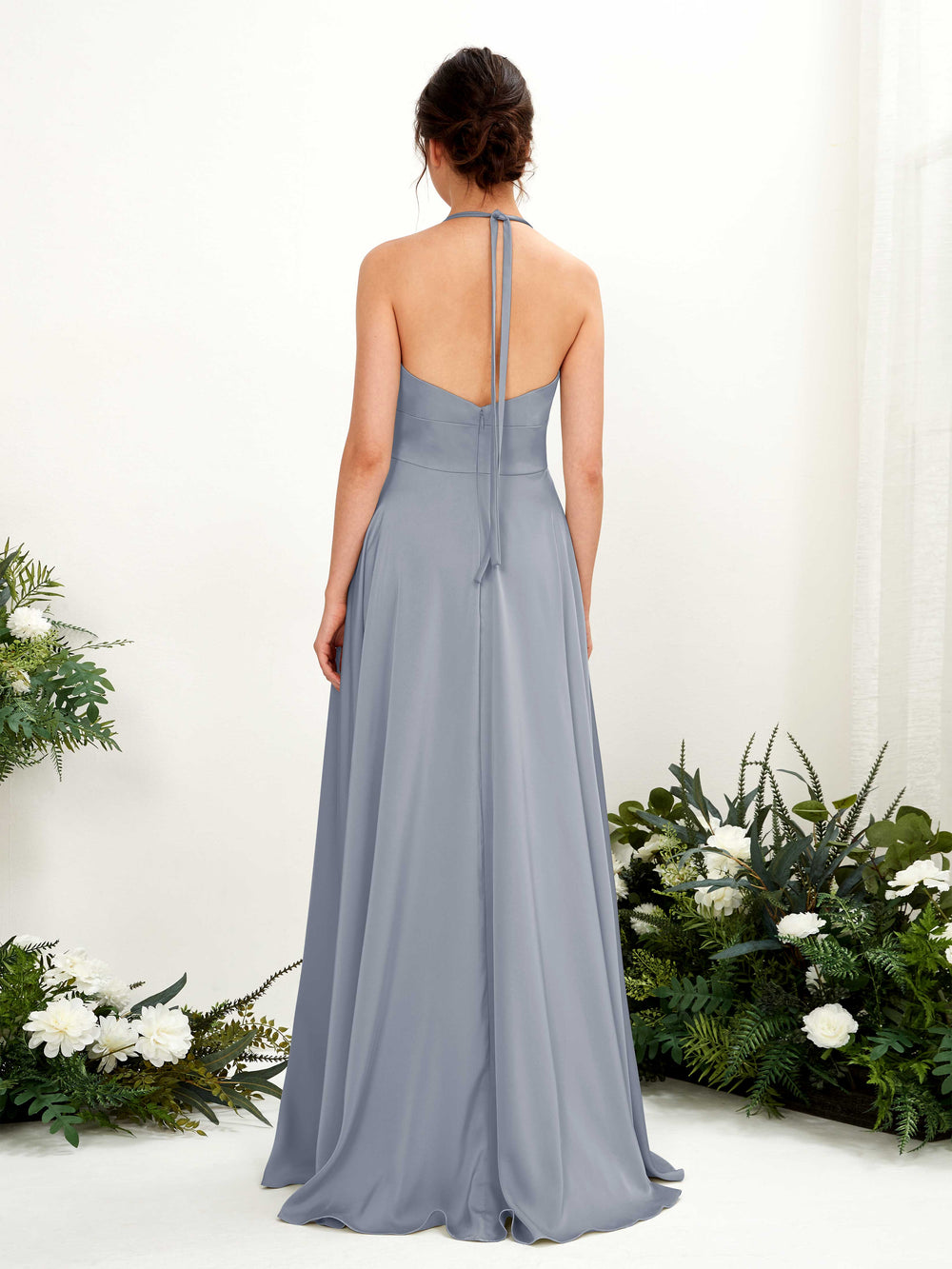 Dusty Blue Satin Bridesmaid Dress Sheath Maxi Cowl Neck