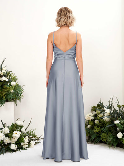 Carlyna Wallis A-Line Dusty Blue Satin Bridesmaid Dress Maxi Sleeveless Cowl Neck Dress Back View #color_dusty-blue