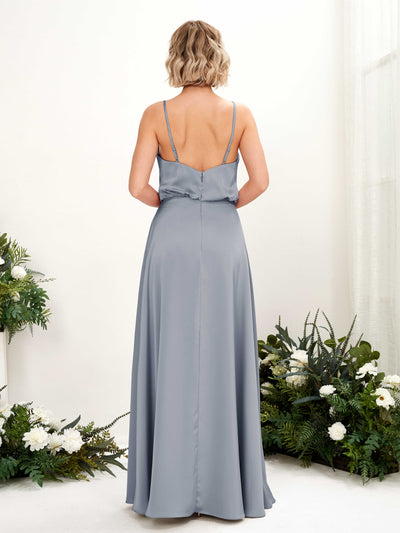 Carlyna Nora A-Line Dusty Blue Satin Bridesmaid Dress Maxi Sleeveless V-Neck Dress Back View #color_dusty-blue